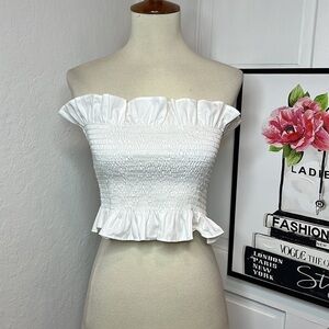 Maggie Marilyn White Cotton Ruffled Tube Top